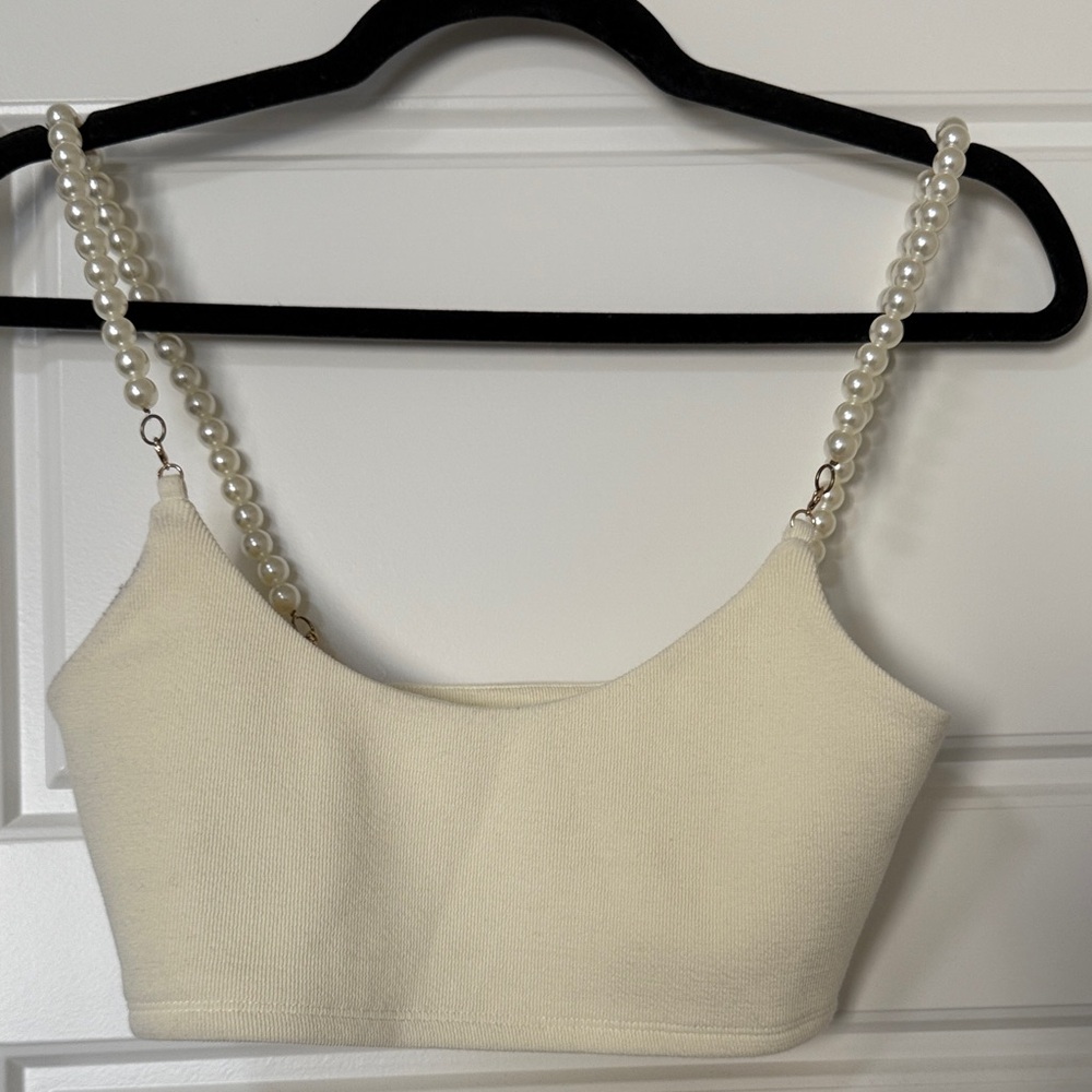 Lovers + Friends Ivory Pearl Strap Crop Top